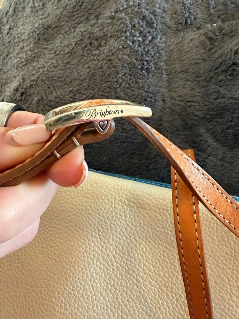 Brighton Canvas Stripe Crossbody with Anchor Patch - Blue & Tan - Picture 9 of 15